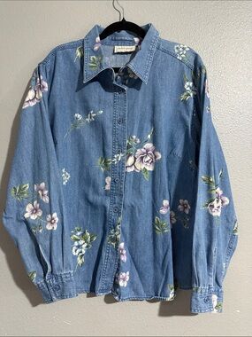 Women's Floral Print Denim top  - Blue